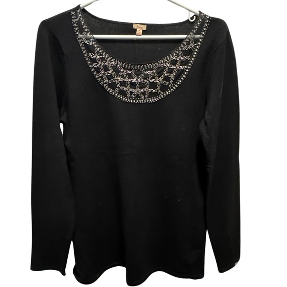 Reba beautiful long sleeve, embellished Neckline Black Sweater size Medium - Picture 1 of 5